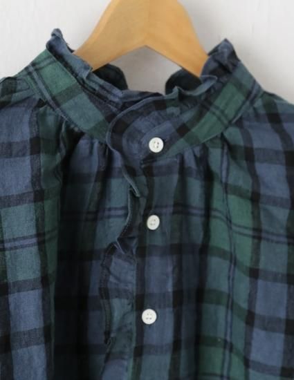 LABORATORY 】TERTAN LINEN ORDINARY FRILL BLOUSE タータン