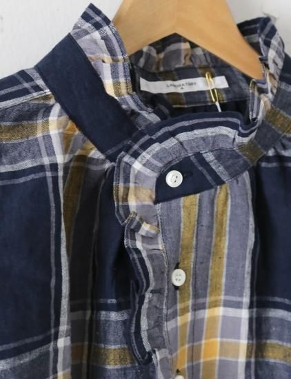 LABORATORY 】TERTAN LINEN ORDINARY FRILL BLOUSE タータン LABORATORY 】TERTAN LINEN ORDINARY FRILL BLOUSE タータン