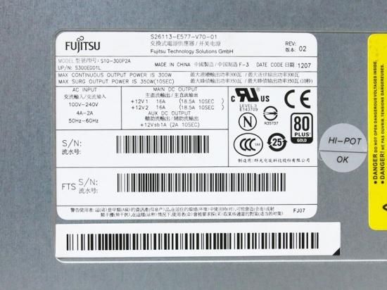 S10-300P2A 富士通 PRIMERGY RX100 S7等用 電源ユニット S26113 S10-300P2A 富士通 PRIMERGY RX100 S7等用 電源ユニット S26113