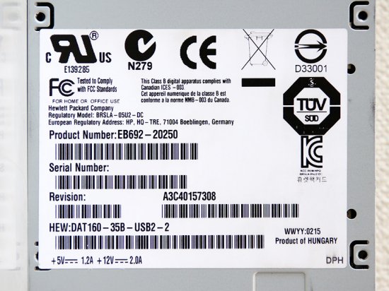 PYBDT202 富士通 内蔵 DAT160 ユニット USB2.0 接続 非圧縮時80GB/圧縮時約160GB【中古テープドライブ】 -  プリンター、サーバー、セキュリティは「アールデバイス」