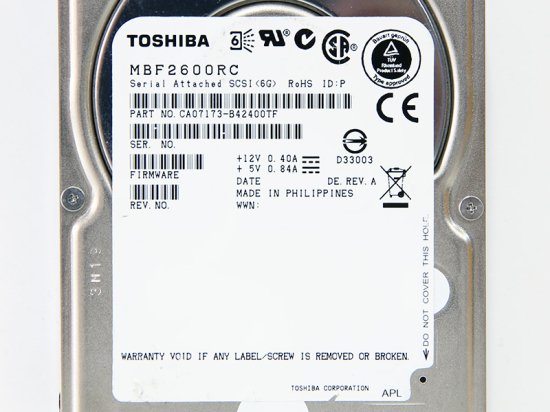 MBF2600RC 東芝 600GB 2.5インチ/Serial Attached SCSI/10025rpm Enterprise  HDD【中古ハードディスク】 - プリンター、サーバー、セキュリティは「アールデバイス」