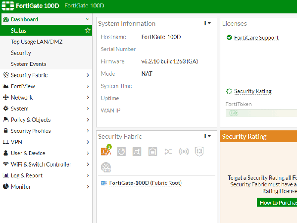 Fortigate-100D Fortinet セキュリティアプライアンス v6.2.10