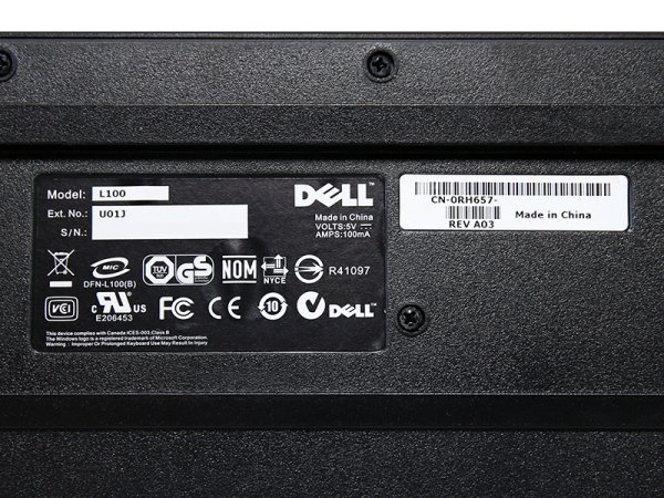 0RH657 Dell 純正 有線キーボード メンブレン式 日本語配列 USB接続 Model L100 Rev A03【中古】 -  プリンター、サーバー、セキュリティは「アールデバイス」