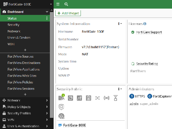 Fortigate-100E Fortinet セキュリティアプライアンス v7.2.0