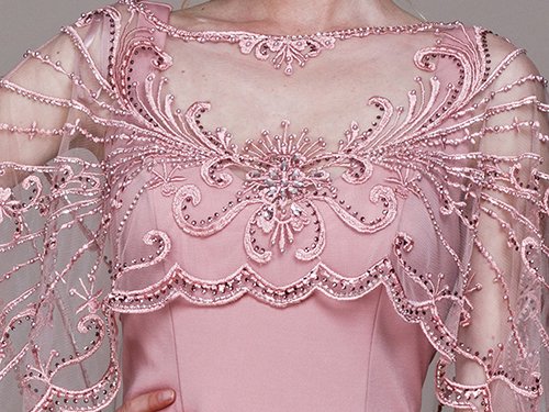 演奏会ドレスとステージドレスのスレンダーラインの袖付き ローズピンク 薔薇色