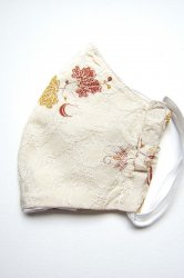 Studio Pace 手描きバティック マスク‐手織りシルク 茶系 花
