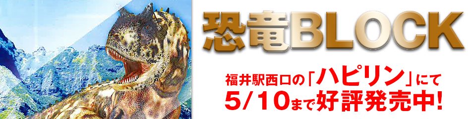 恐竜ブロック 発売開始。 福井駅西口の「ハピリン」にて5月10日まで好評発売中！