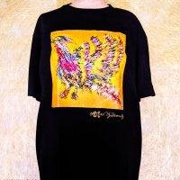 もっちーチャネリングアート☆必要なものをくわえてくる『推古鳥』半袖Tシャツ(ブラック)／XLサイズ
