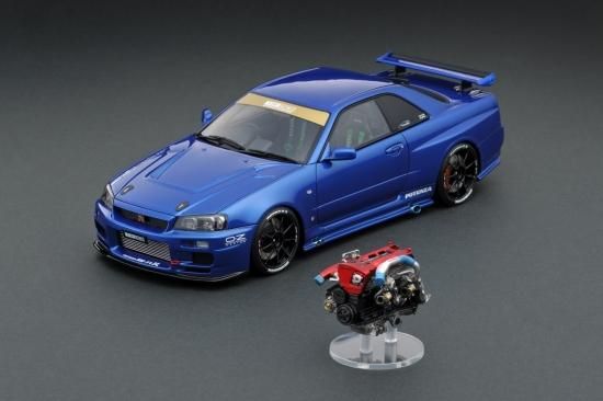 IG1937 1/18 TOP SECRET GT-R (BNR34) Blue With Engine - ig-model