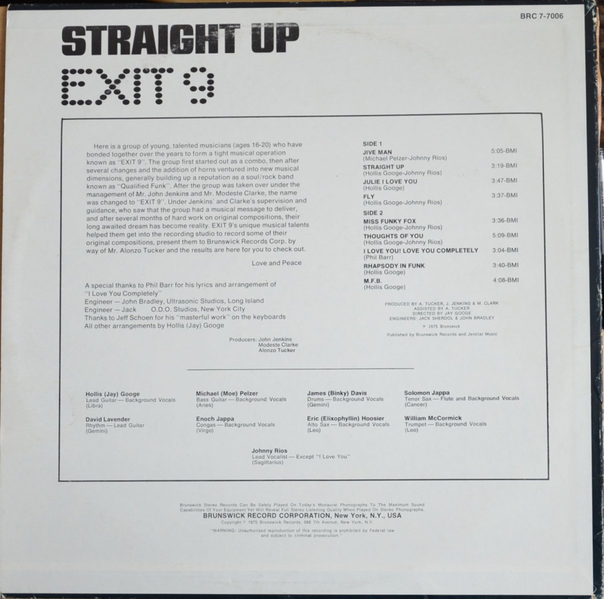 EXIT 9 / STRAIGHT UP (LP) - HIP TANK RECORDS