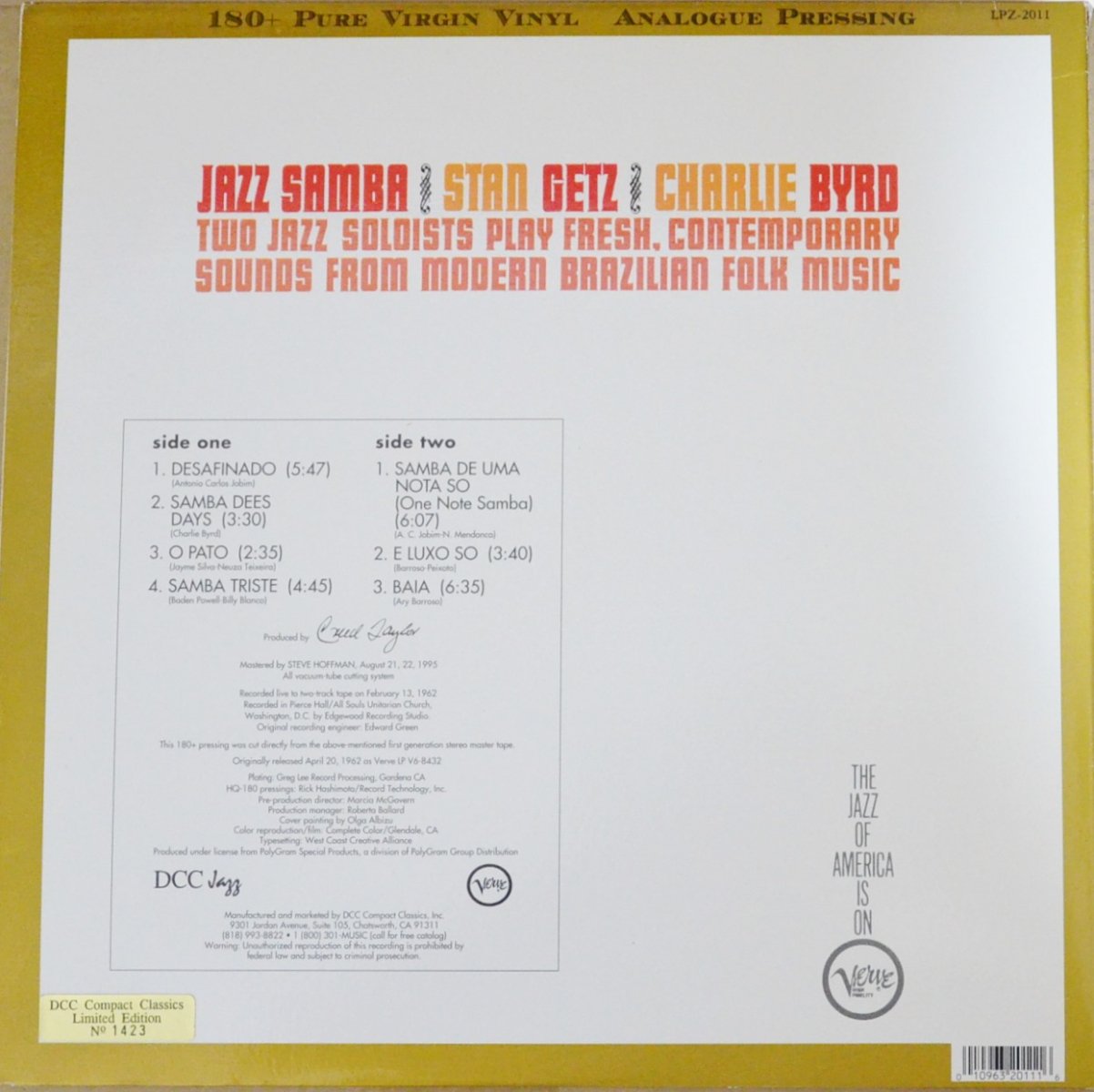 STAN GETZ / CHARLIE BYRD / JAZZ SAMBA (LP) - HIP TANK RECORDS