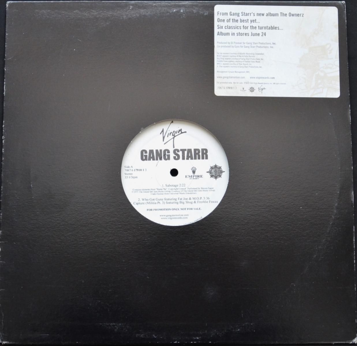 Gang Starr / The Ownerz US正規 3LP GANG STARR ‎/ THE OWNERZ - PROMO SAMPLER (12