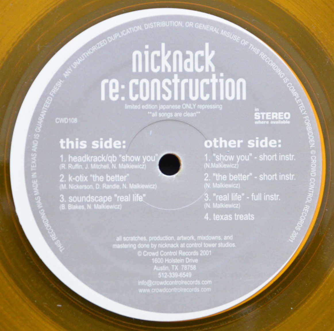 NICKNACK ‎/ SHOW YOU / THE BETTER / REAL LIFE / TEXAS TREATS (RE:CONSTRUCTION) (12