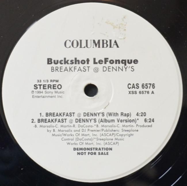 BUCKSHOT LEFONQUE ‎/ BREAKFAST @ DENNY'S - US PROMO  (DJ PREMIER) (12