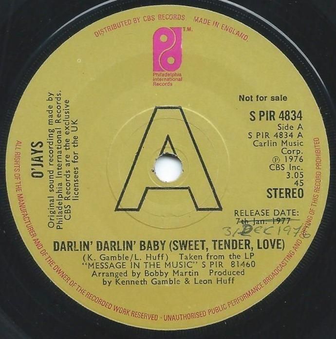 O'JAYS / DARLIN' DARLIN' BABY (SWEET, TENDER, LOVE) / A PRAYER (7