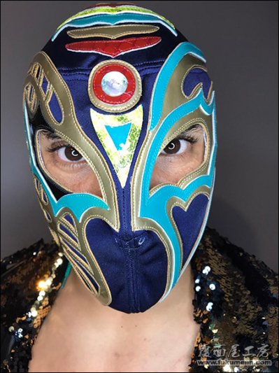 【本人着用】アリオン・カナレス製ティタン試合用マスク紺スポル - 覆面MANIA WEB SHOP