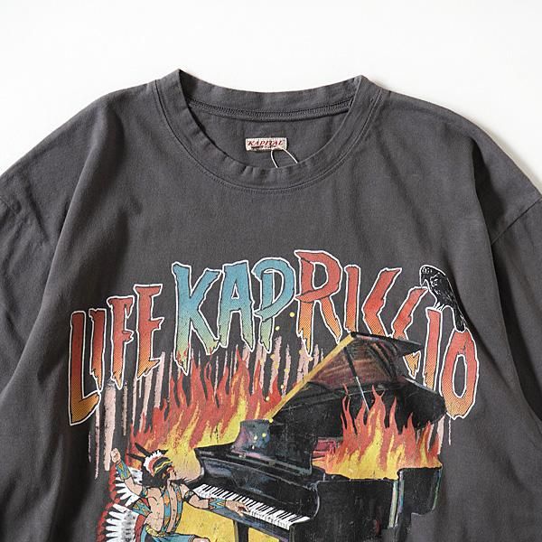 KAPITAL - 20/-天竺 クルーT (BURNING ピアノpt) - BLUE NEON