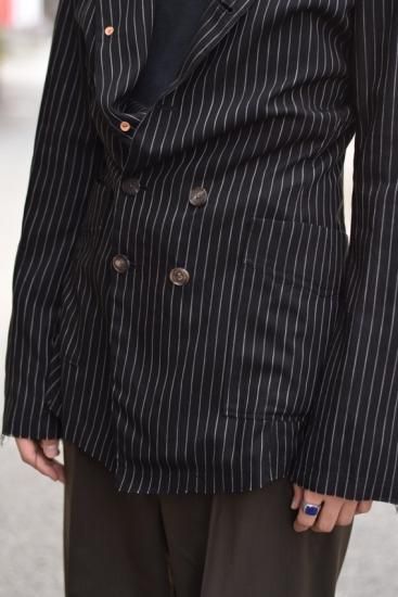 Cotton-Wool Double-Breasted Jacket – Black｜BED j.w. FORD