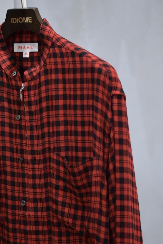 カラーブラックMASU  ZIP-UP PLAID SHIRT