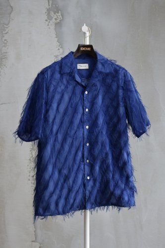 FRINGE CUT OPEN COLLAR SHIRTS blue<img class='new_mark_img2' src='https://img.shop-pro.jp/img/new/icons14.gif' style='border:none;display:inline;margin:0px;padding:0px;width:auto;' />