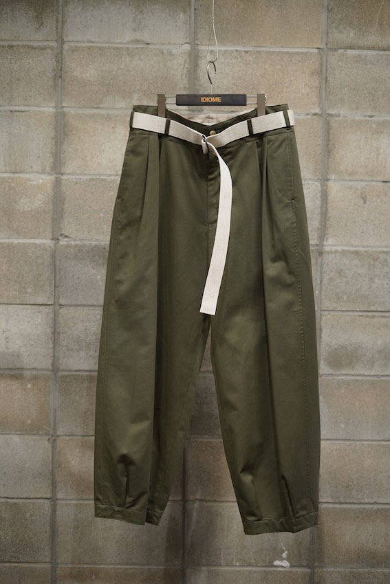 VOLUME PANTS WITH LINEN MIX BELT olive - IDIOME | ONLINE SHOP 熊本