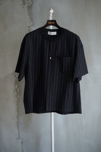 Stripe Twill Front Fly Like Short Sleeve Pullover<img class='new_mark_img2' src='https://img.shop-pro.jp/img/new/icons14.gif' style='border:none;display:inline;margin:0px;padding:0px;width:auto;' />