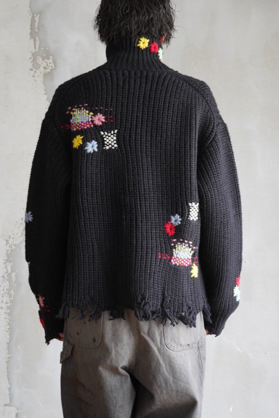 DARNING CUT OFF DRIVERS KNIT WEAR (BLACK) - IDIOME | ONLINE SHOP 熊本のセレクトショップ