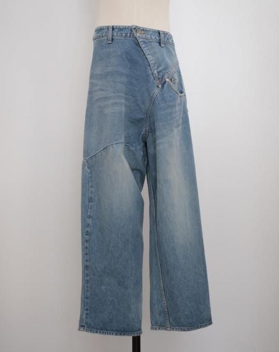 2024SS drawstring denim pants 縷縷夢兎 デニム DISTORTED CUTTING DENIM PANTS indigo - IDIOME | ONLINE SHOP