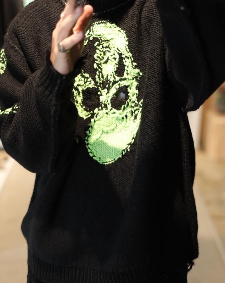 GLOW-IN-THE-DARK SKULL KNIT PULLOVER bk - IDIOME | ONLINE
