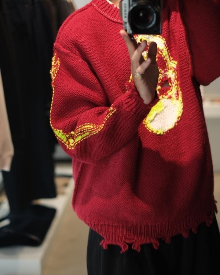 GLOW-IN-THE-DARK SKULL KNIT PULLOVER red - IDIOME | ONLINE