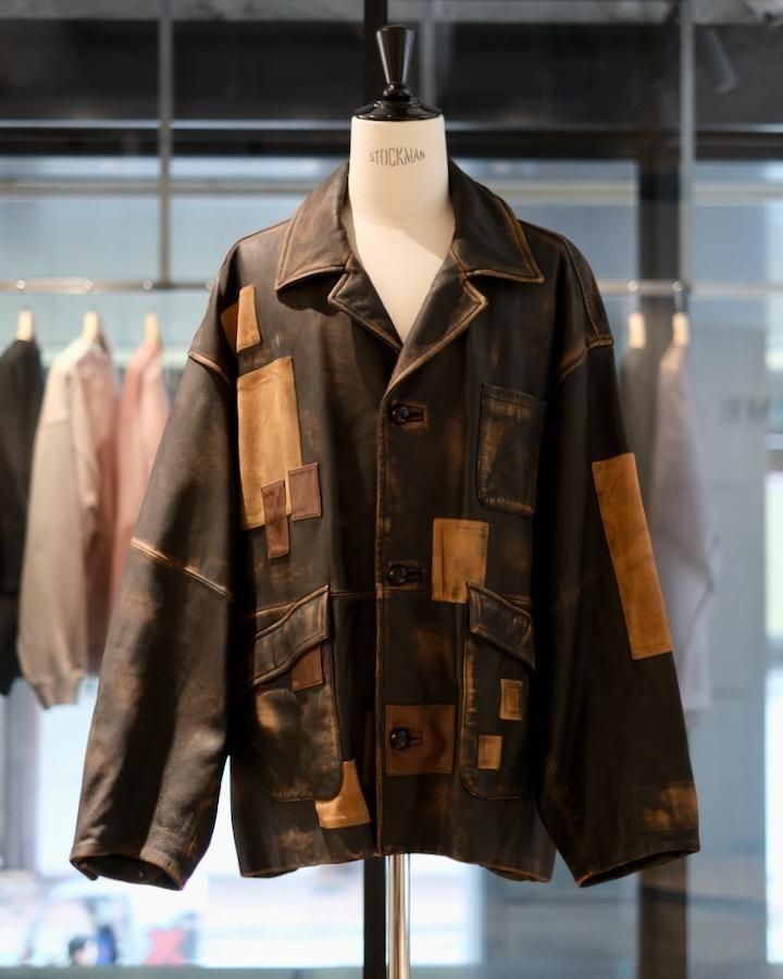 ジャケット・アウター Patchwork Leather Modified FarmersJacket Patchwork Leather Modified FarmersJacket Upcycled Leather Jacket