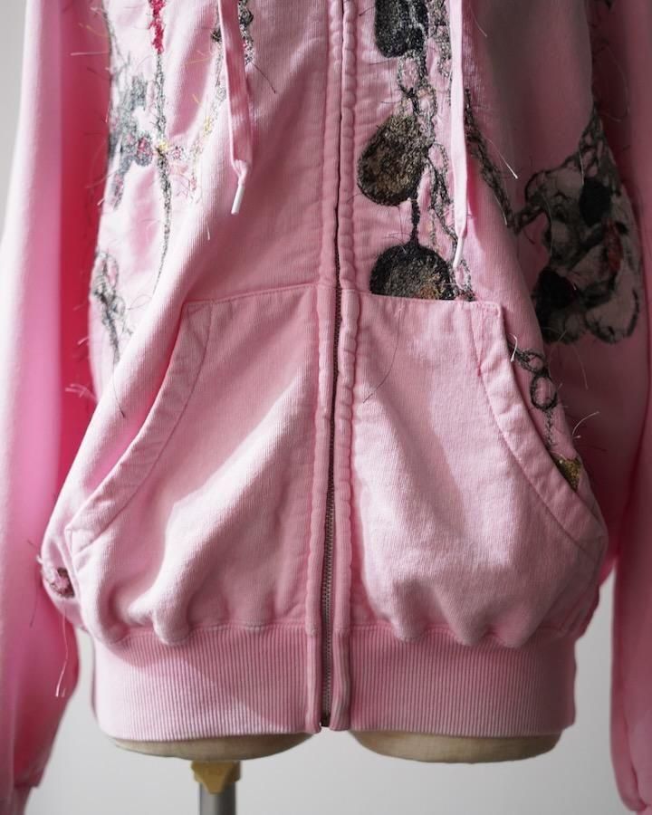 EMBROIDERED CHAIN ZIP-UP HOODIE (PINK) - IDIOME | ONLINE