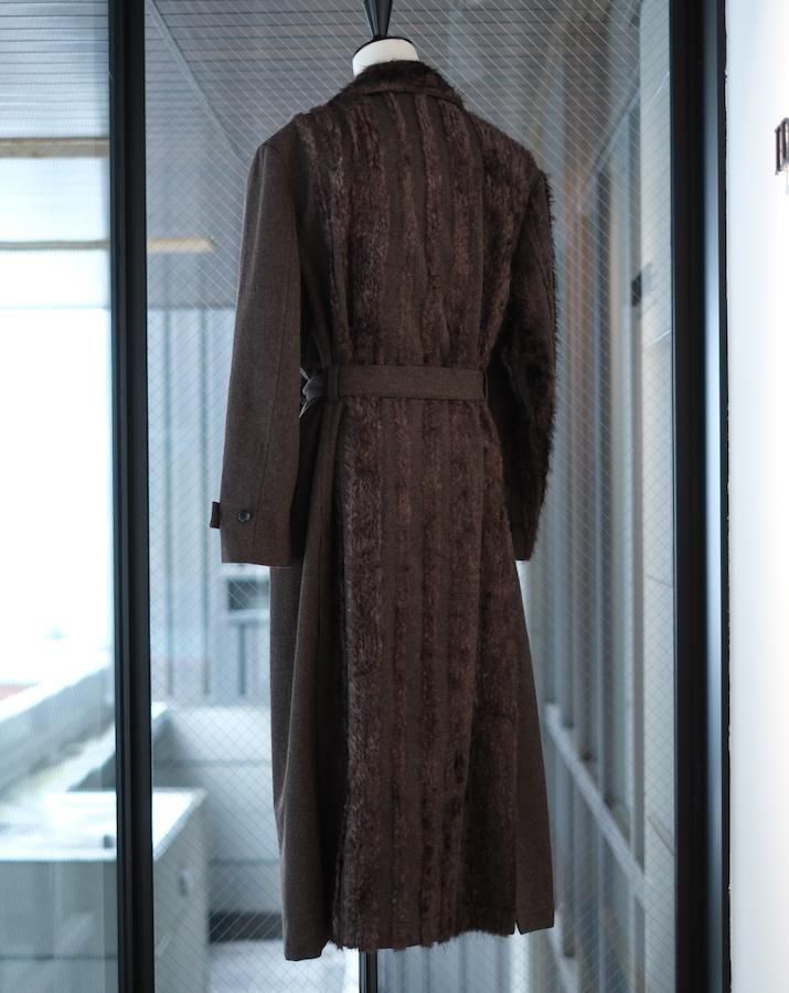 FUR TWEED DOUBLE BREASTED COAT brown - IDIOME | ONLINE SHOP