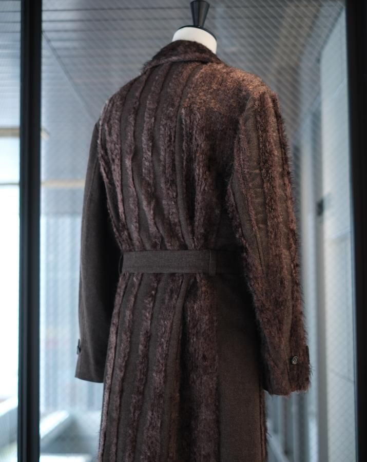 FUR TWEED DOUBLE BREASTED COAT brown - IDIOME | ONLINE SHOP 熊本の