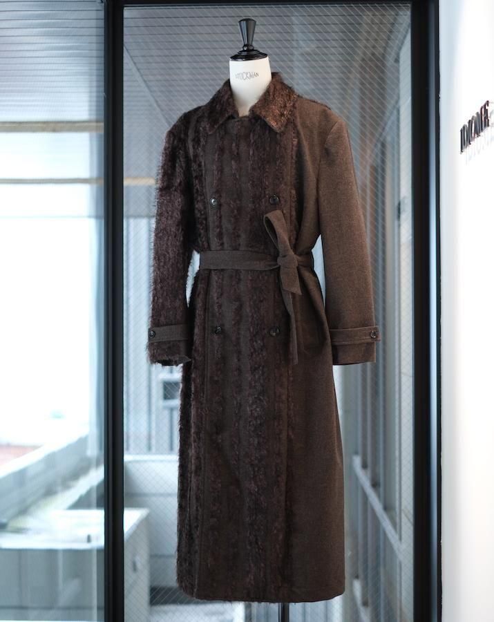 FUR TWEED DOUBLE BREASTED COAT brown - IDIOME | ONLINE SHOP 熊本の