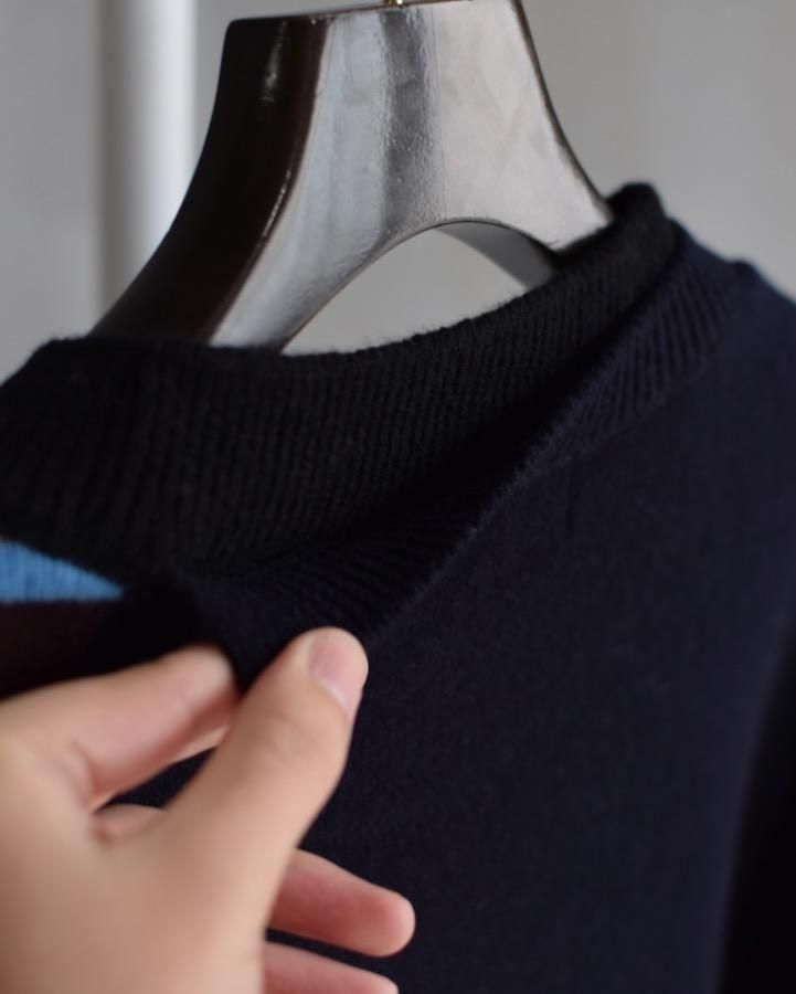 Asymmetrical Border Layerd Rib Pullover Knit NAVY MULTI - IDIOME