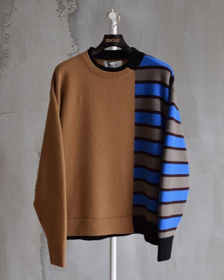 Asymmetrical Border Layerd Rib Pullover Knit CAMEL MULTI - IDIOME
