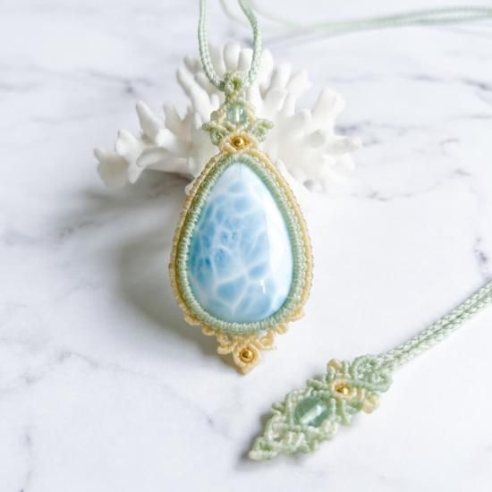 高品質ラリマーマクラメペンダント｜カラフル・グリーン - 旅する