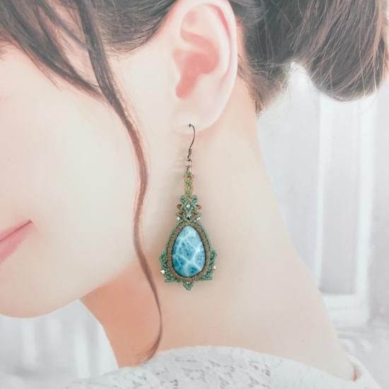 ラリマー マクラメピアス ラリマー シンプルマクラメピアス | Purnima ― ヒーリング