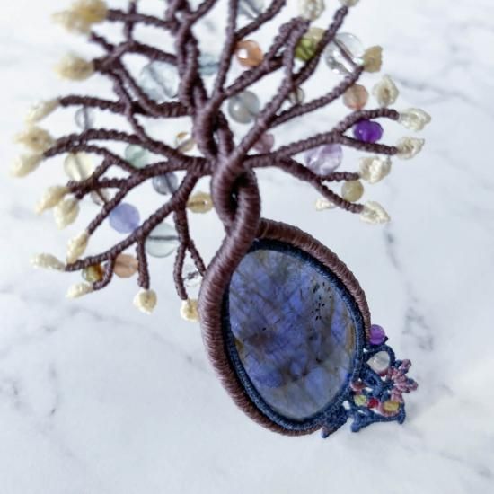 専用☆アイオライトサンストーン＆アフガナイト＆ムーンストーンのマクラメネックレス 専用☆アイオライトサンストーン＆アフガナイト＆ムーンストーン