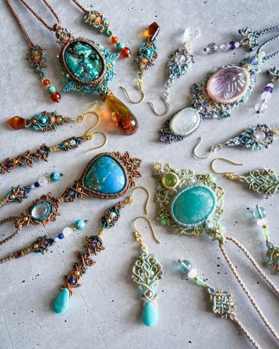 マクラメペンダント&マクラメピアスセット