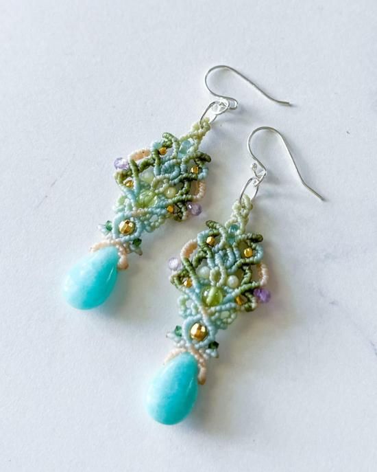 アマゾナイト×ペリドットマクラメペンダント&アマゾナイトマクラメピアスセット