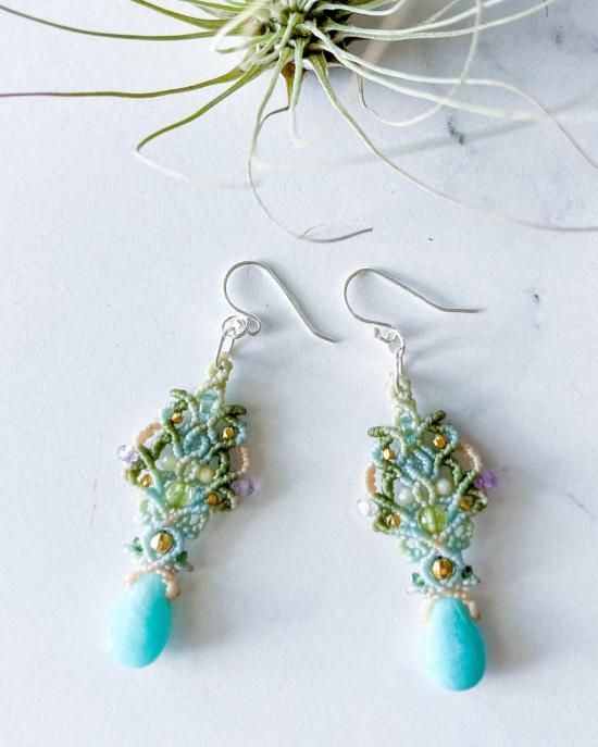 アマゾナイト×ペリドットマクラメペンダント&アマゾナイトマクラメピアスセット