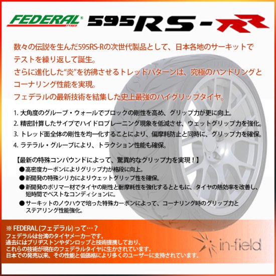 595RS-RR 235/40ZR18 91W FEDERAL フェデラル 最新ハイグリップ・スポーツ系タイヤ 235/40-18 - タイヤ 販売のイン・フィールド☆平日15時まで即日発送！