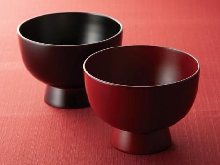 合鹿椀ペア 溜・古代朱 1組 - 鷹休漆器店〈越中富山 伝統の魚津