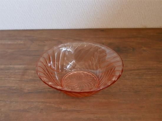 大正〜昭和期 古いプレスガラス 20cmの大鉢 花紋様 素麺器