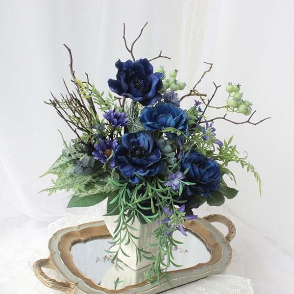 モダン造花アレンジメント ホワイト・ブルー ブルー アレンジメント 造花アレンジメント お花はお任せ 青好き 玄関