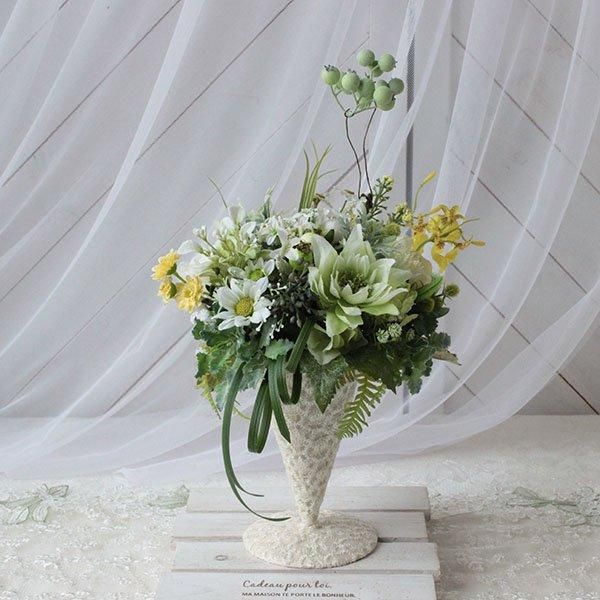 アーティシャルフラワー　アレンジ　白　ホワイト　造花 アーティシャルフラワー アレンジ 白 ホワイト 造花 clover-green