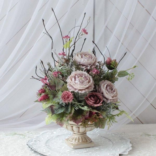 ピンク　モコモコ　 ゴージャス　ウィンター　造花　アレンジメント ニュアンスカラーのアレンジメント◇クラシカル:アーティフィシャル