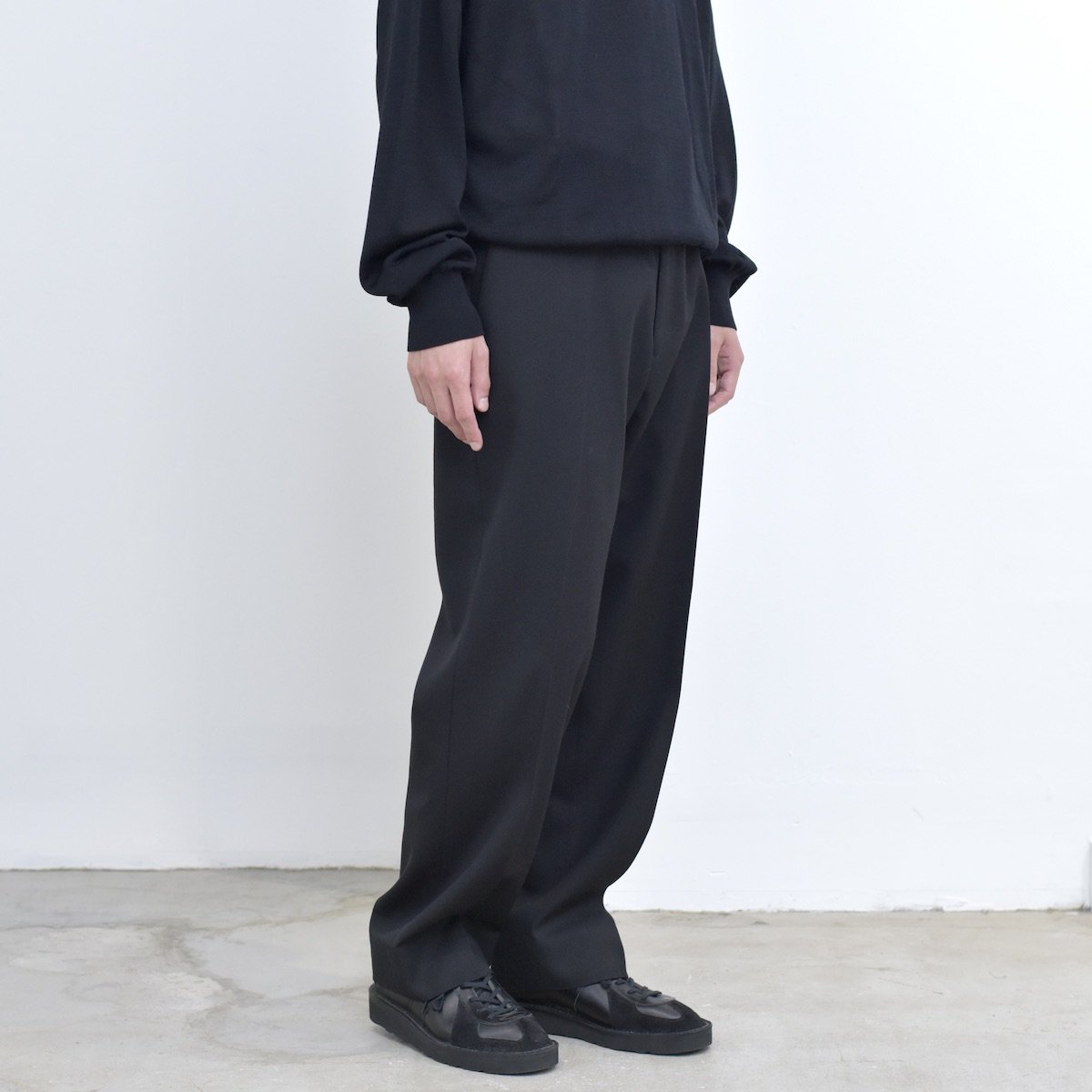 MARKAWARE | Organic Wool Survival Cloth Flat Front Trousers (Black) - FFC.